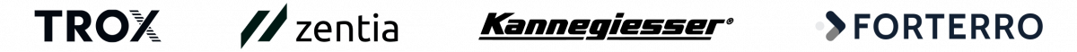 Logos of companies for which Squareone delivered UX/UI, including Trox, Forterro, Zentia, and Kannegiesser