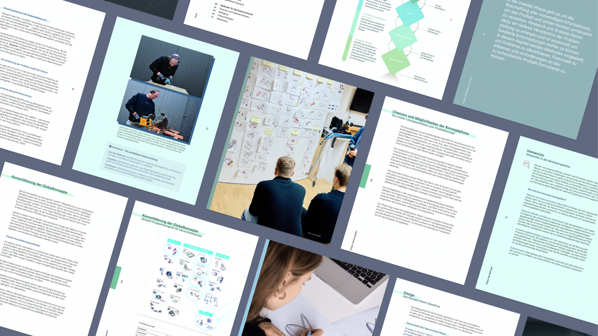 Bilderteppich mit Beispielseiten aus dem Buch 