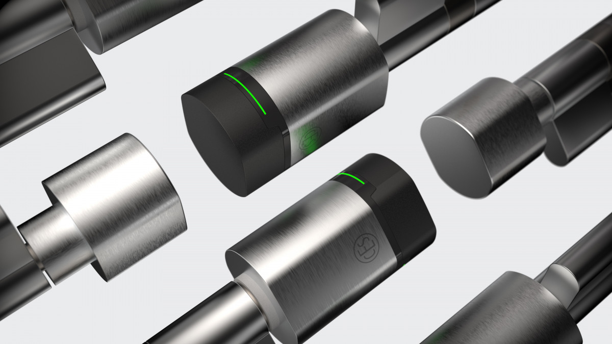 Collection of several products from the CESentry locking system portfolio, neatly arranged next to each other