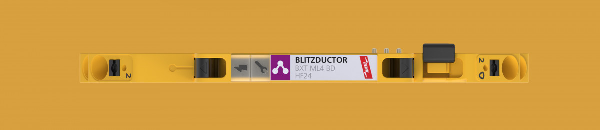 Draufsicht auf das DEHN Blitzductor-Modul, die zeigt, wie dünn es ist