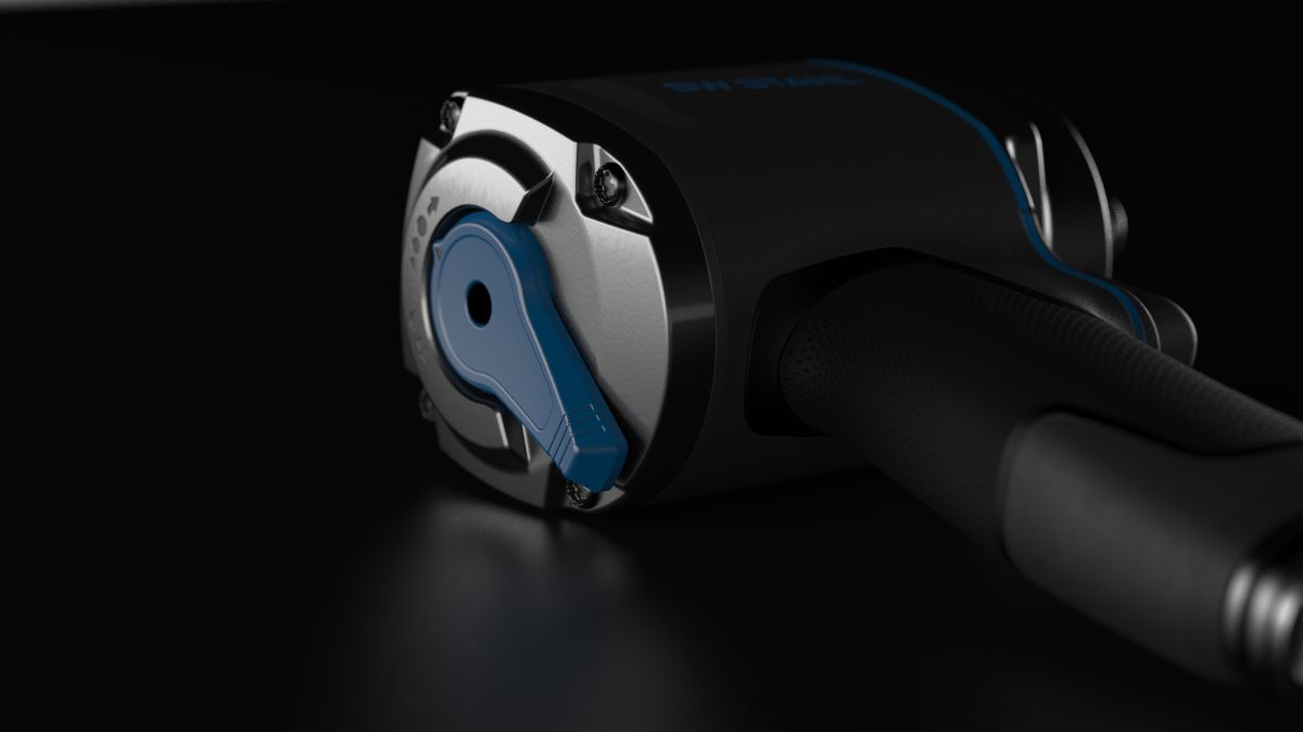 Detailed view of the switch on the compressed air screwdriver from SW-Stahl