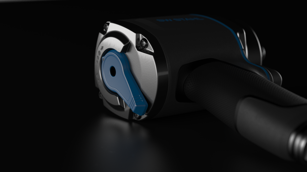 Detailed view of the switch on the compressed air screwdriver from SW-Stahl