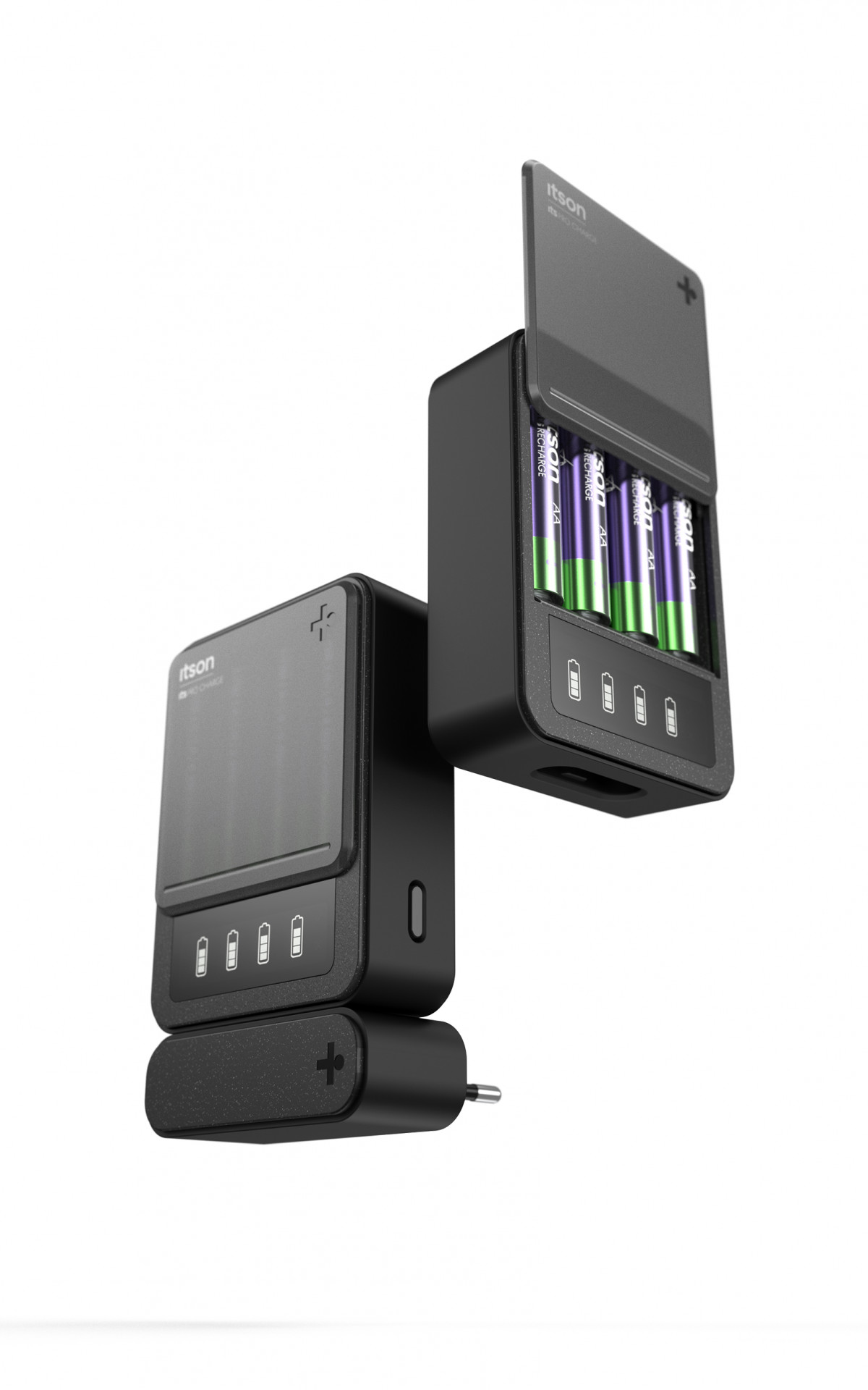 Two versions of the ITSON charger with a shared, consistent design language