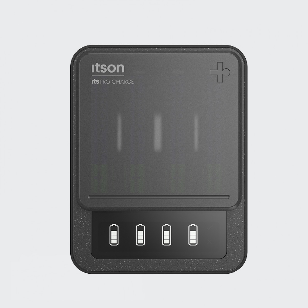 Frontalansicht des geschlossenen ITSON Chargers, gestaltet von Squareone GmbH