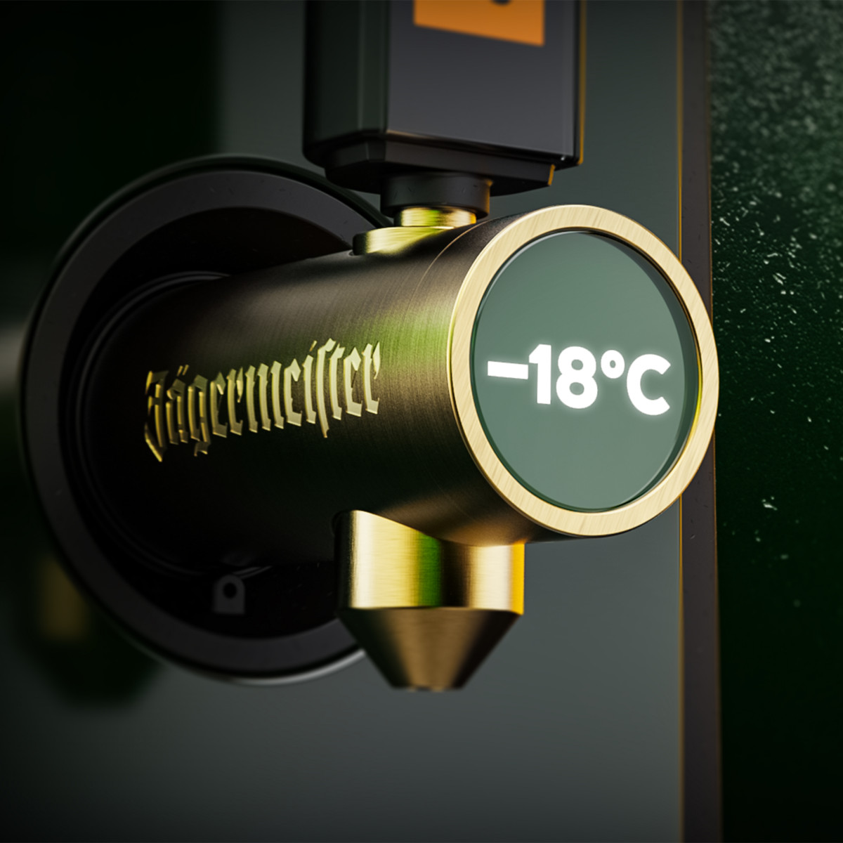Detailed view of the tap of a Jägermeister tab machine with the imprint -18°