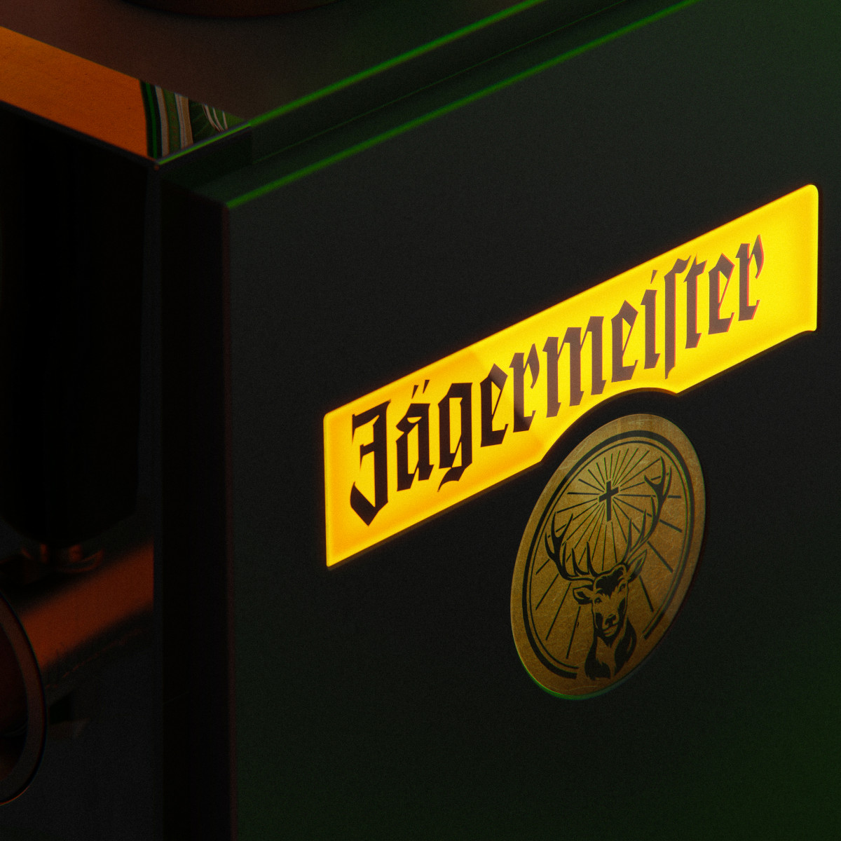 Backlit Jägermeister logo on the side of the 1 Bottle Tab Machine