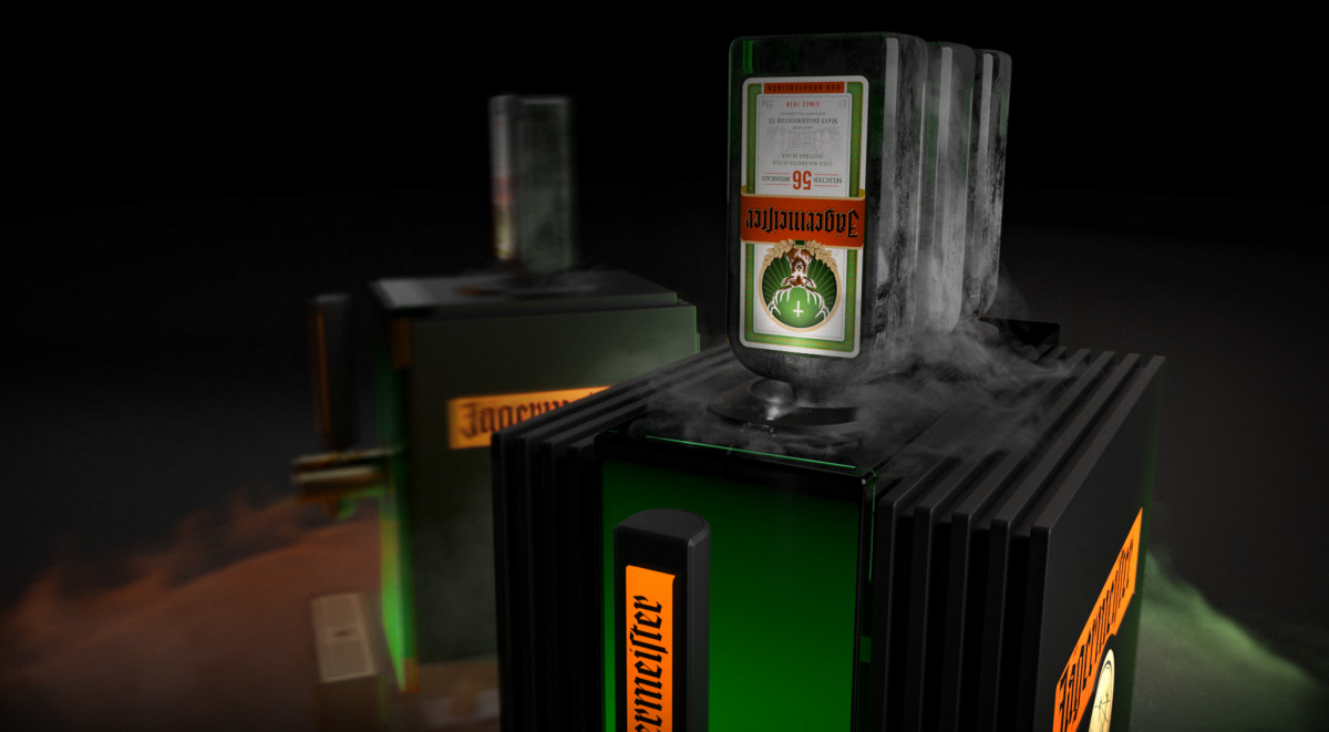 In the foreground, the 3 Bottle Tabmachine from Jägermeister; in the background, the 1 Bottle Tabmachine, both ice-cold and steaming.