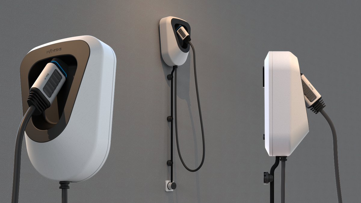 A rendering of the Navitas charging station, showing the positioning of various elements in relation to one another. Navitas is a concept by Squareone