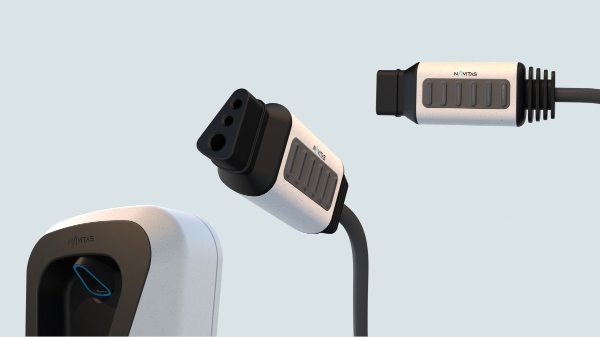 Rendering of a wall box and charger unit from the Navitas design study, a system that enables universal charging of e-bikes.