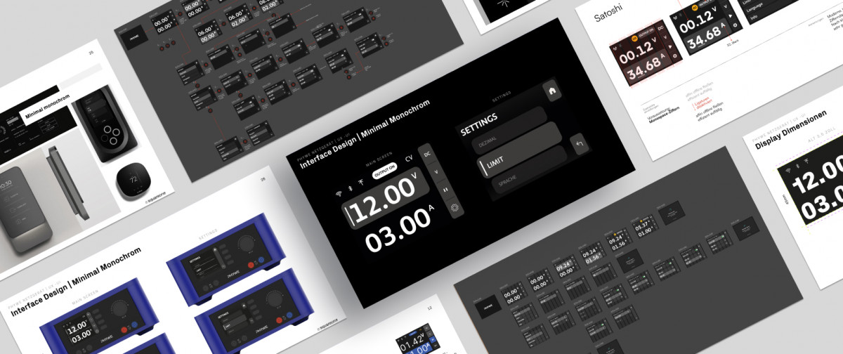 Several slides from Squareone’s UX/UI design for the Phywe student network device