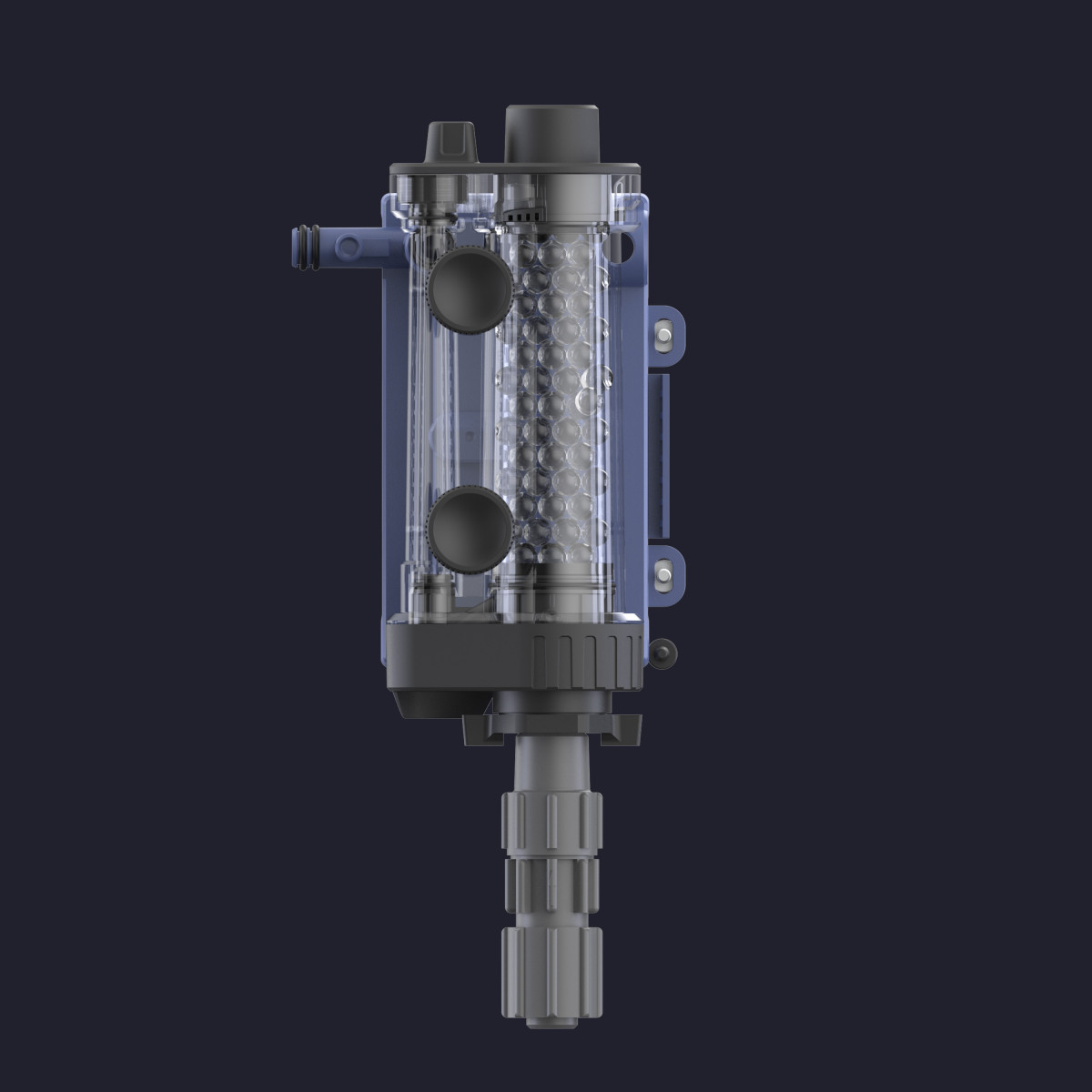 Detailed view of a module from the Prominent Bama product series with transparent plastic