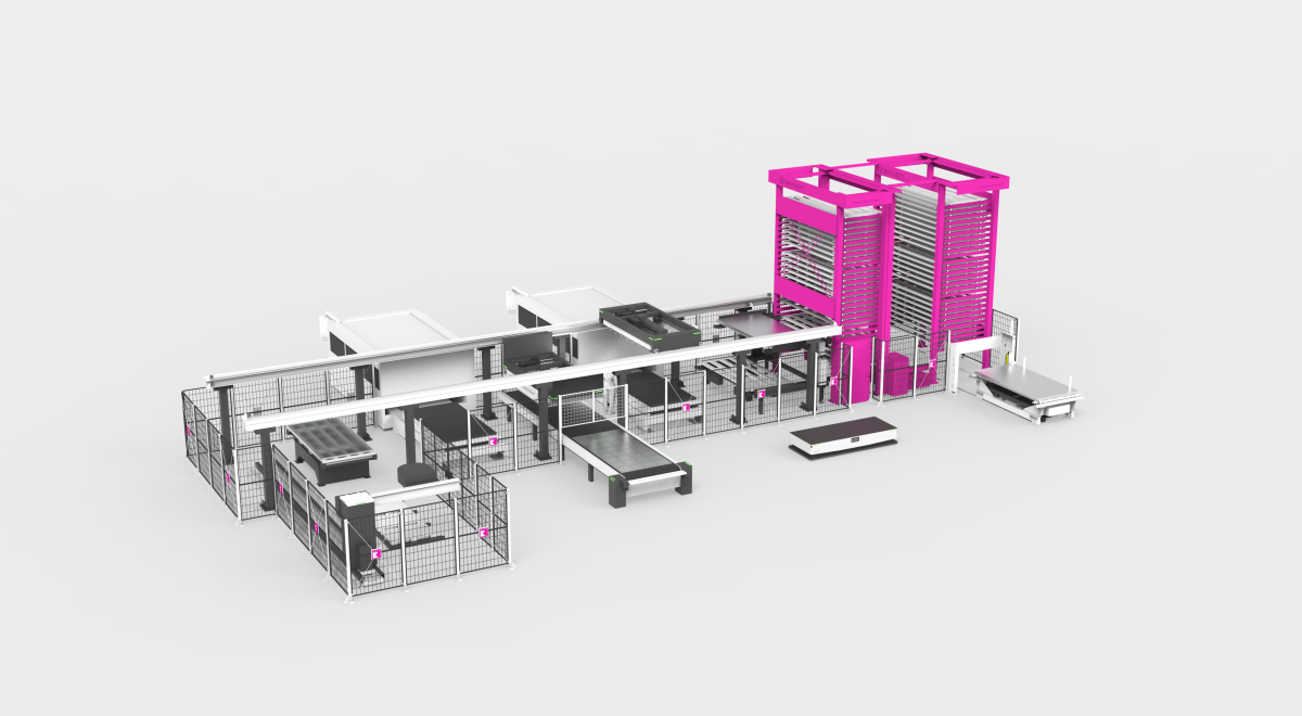 Rendering eines Basic Tower Doubles in einem Laser Flex System von Remmert Maschinenbau GmbH