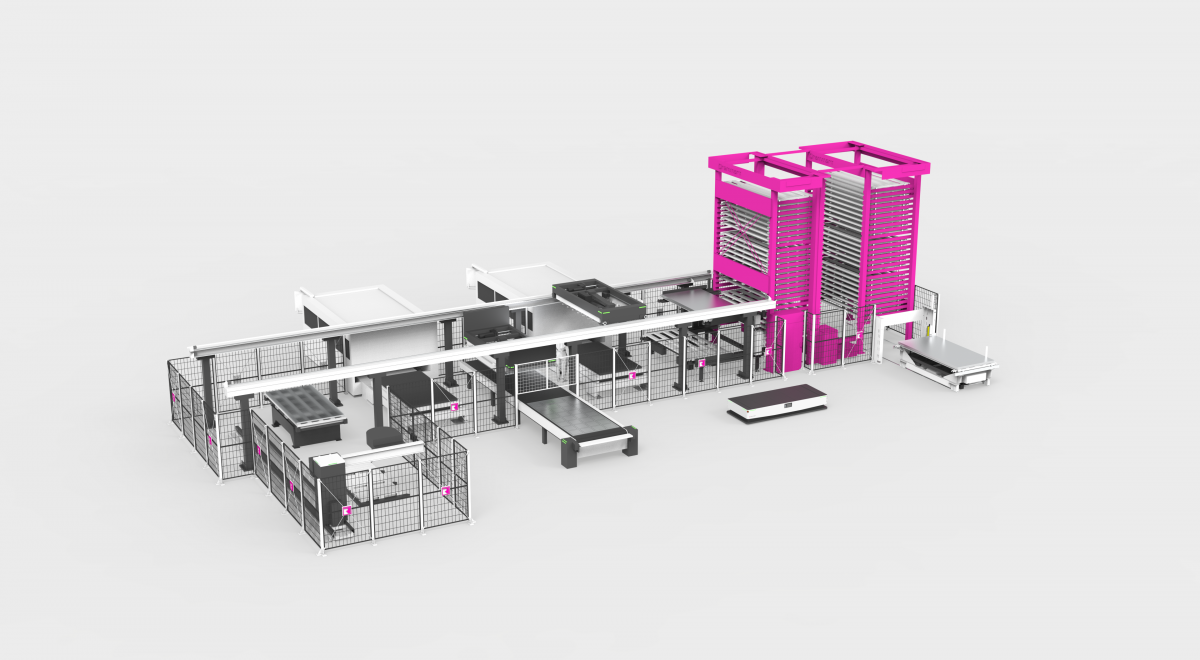 Rendering of a Basic Tower Double in a Laser Flex system by Remmert Maschinenbau GmbH