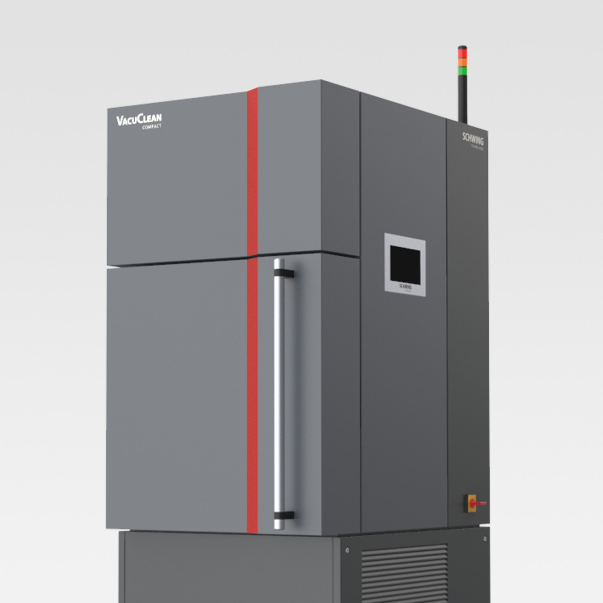 Rendering des Vacuclean von Schwing mit Fokus auf der prägnanten roten Linie als Designmerkmal