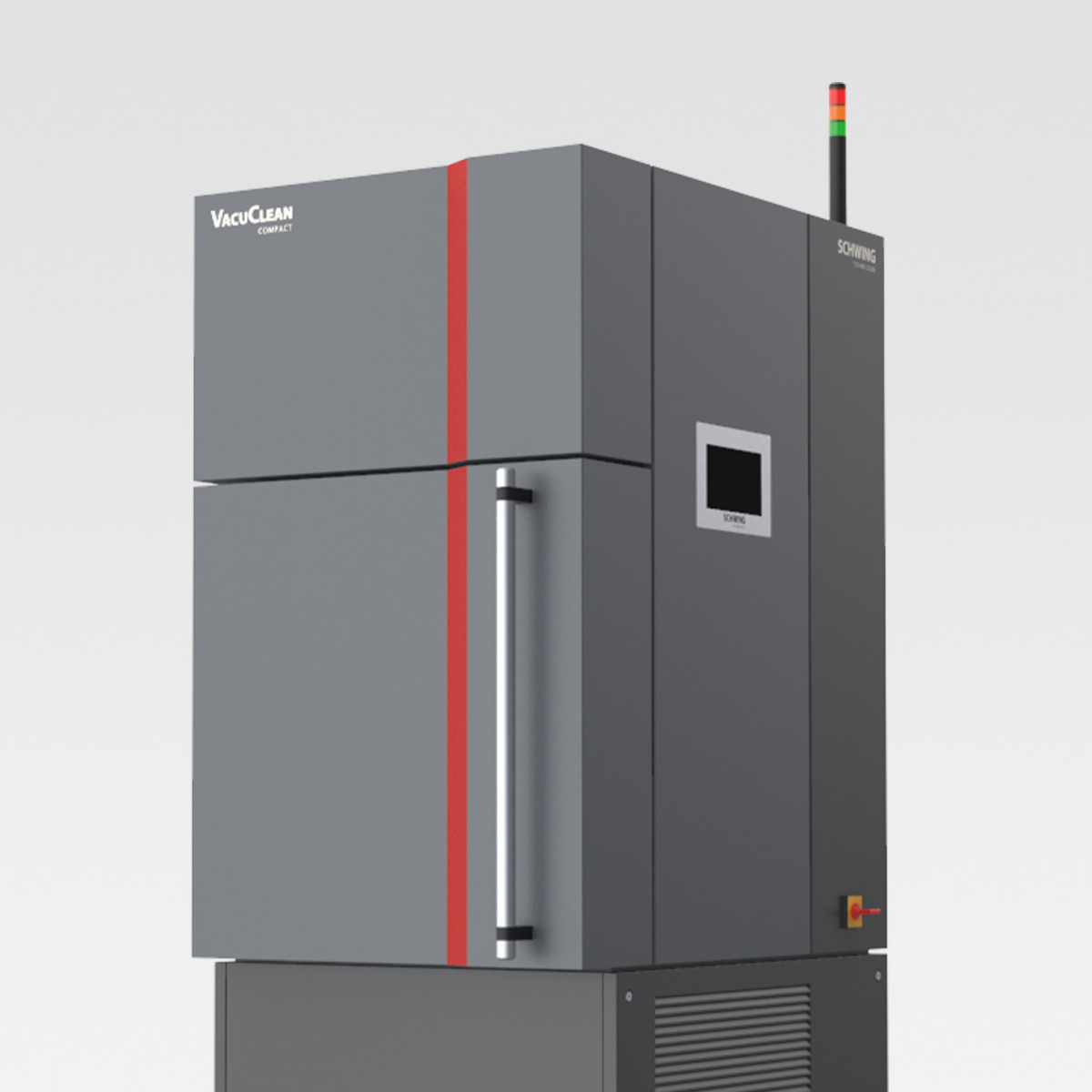 Rendering des Vacuclean von Schwing mit Fokus auf der prägnanten roten Linie als Designmerkmal