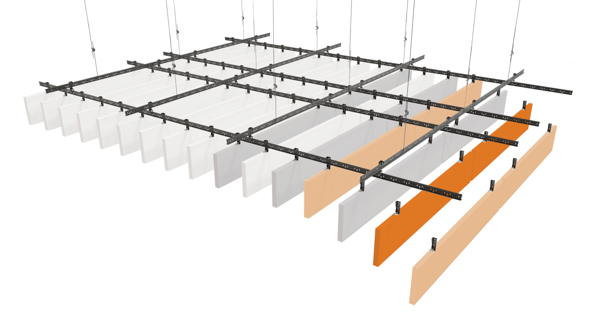 The innovative and modular acoustic ceiling system Sonify by Zentia designed by Squareone