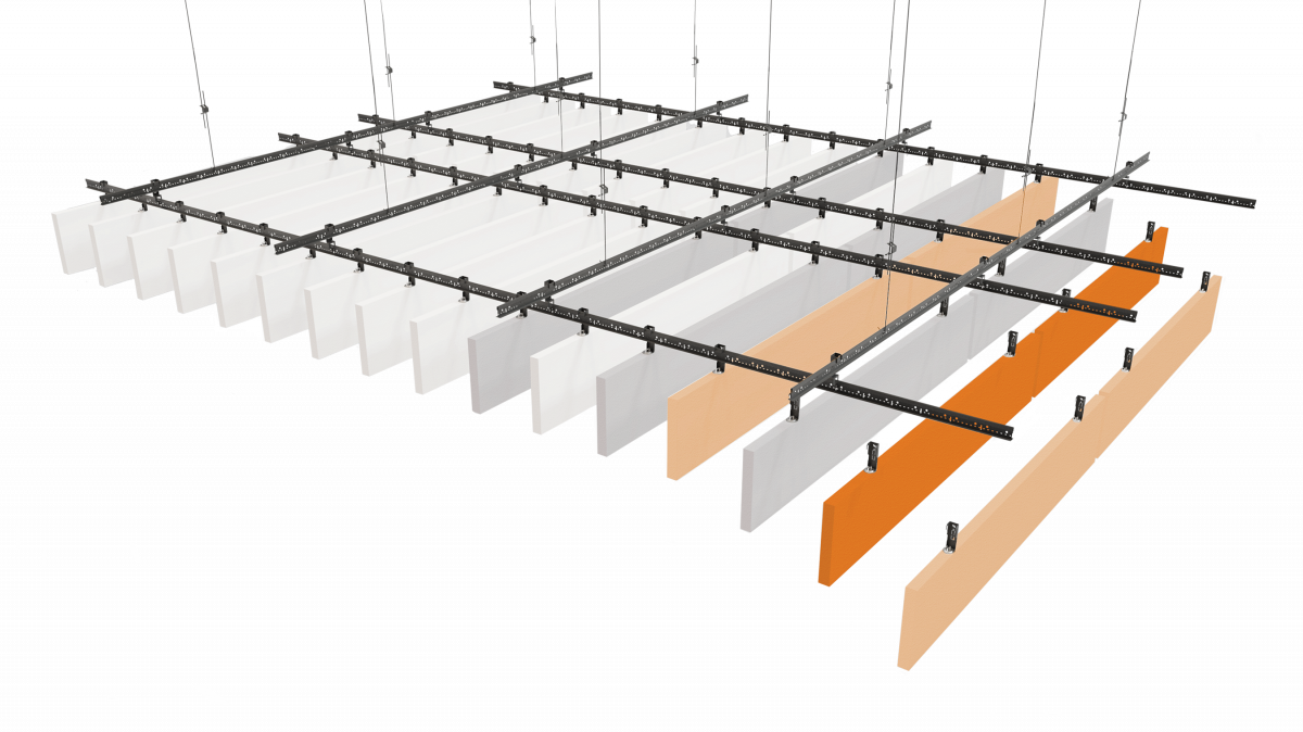 The innovative and modular acoustic ceiling system Sonify by Zentia designed by Squareone
