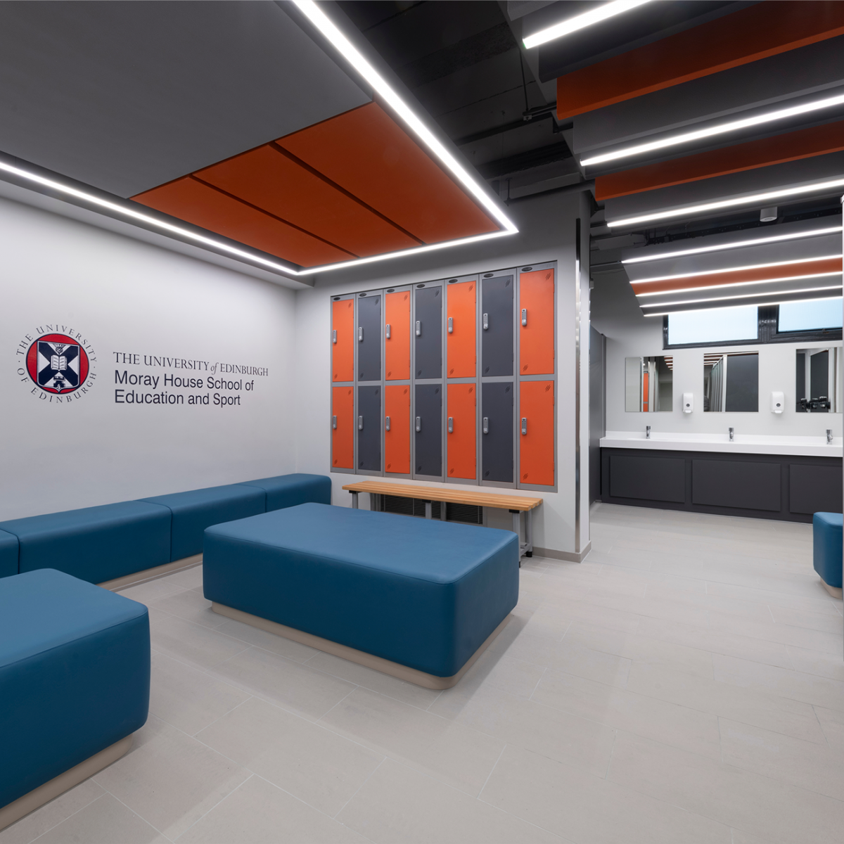 The Sonify ceiling system designed by Squareone installed in the changing rooms of the University of Edinburgh