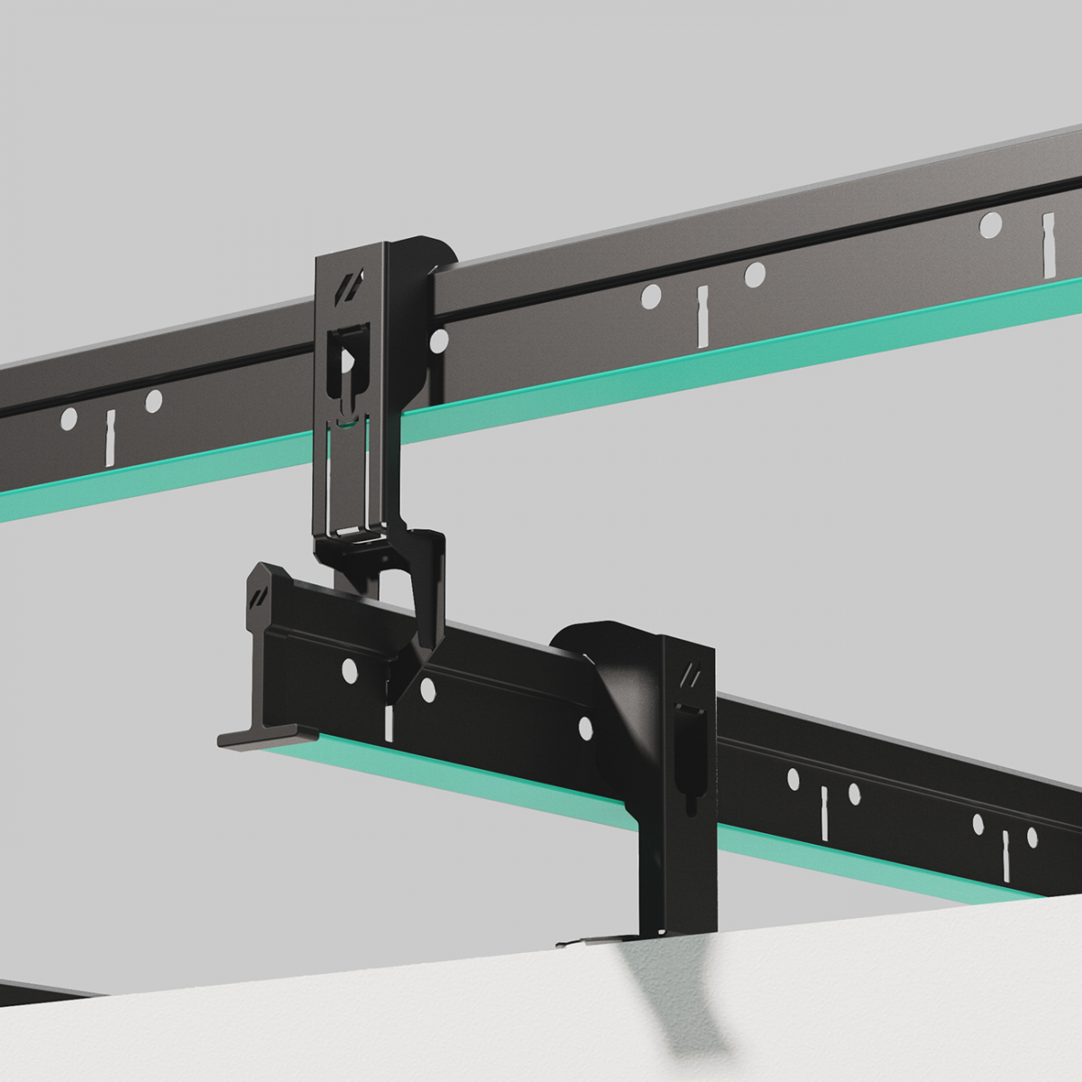 Technical detail of the sophisticated components of the innovative Sonify ceiling system by Zentia, designed by Squareone.
