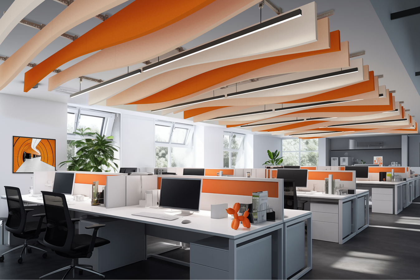 The Sonify ceiling system designed by Squareone creates extraordinary ceiling designs for comfortable working environments.