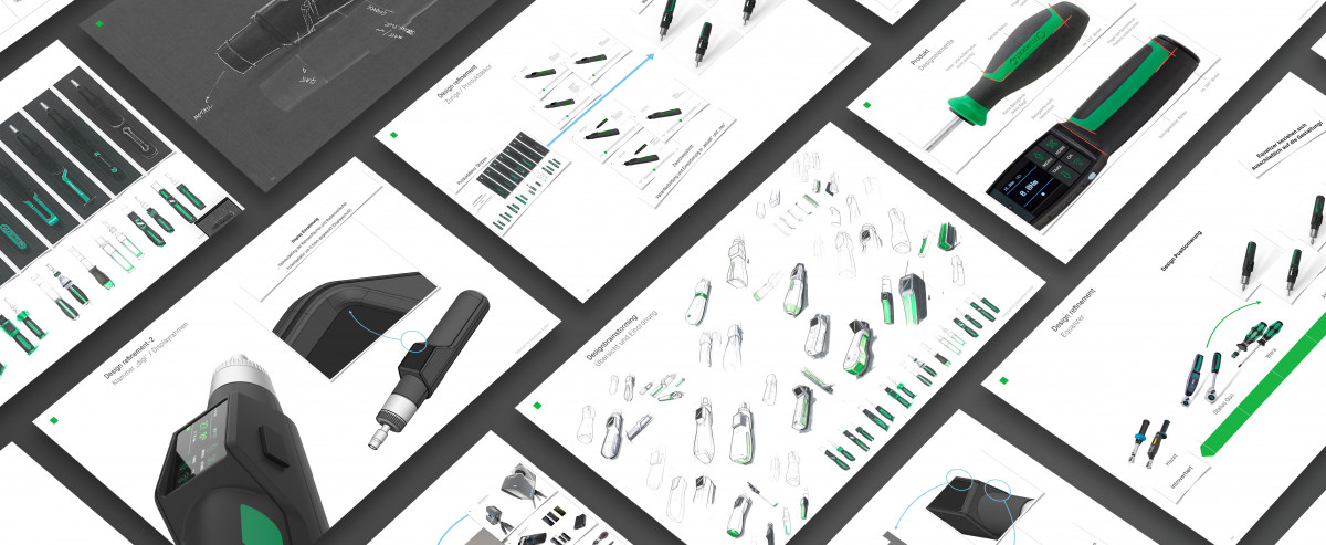 Mehrere Prozessfolien aus der Entwicklung und Design für Torsiotronic, gestaltet von Squareone GmbH