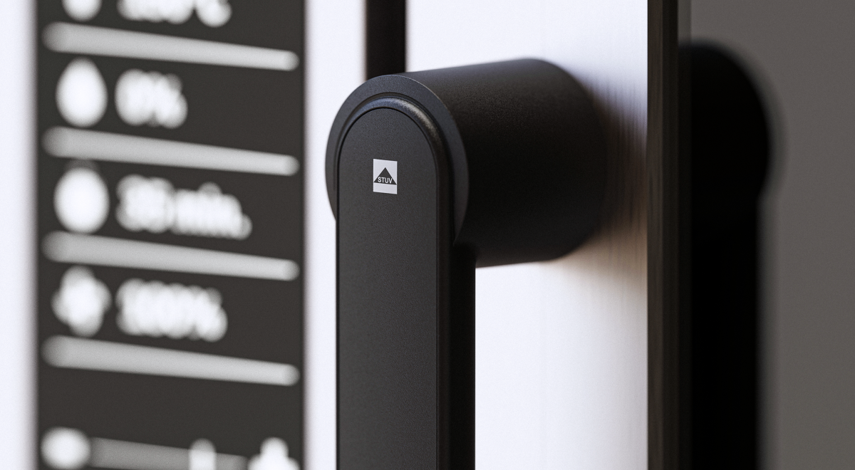 Breitband-Rendering des Thermolox von Stuv, montiert an der Tür eines Geräts aus dem Gastronomiebereich