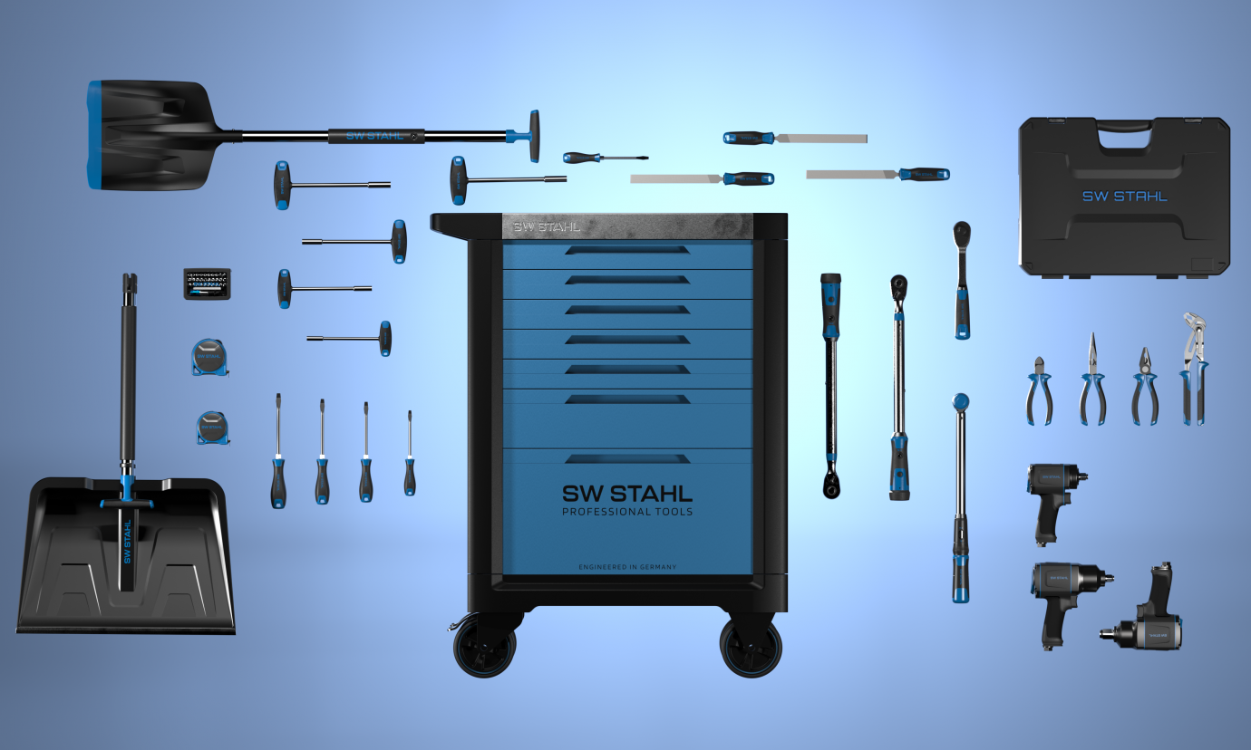 Orthographic system representation of all products designed by Squareone for SW Stahl in the tools sector