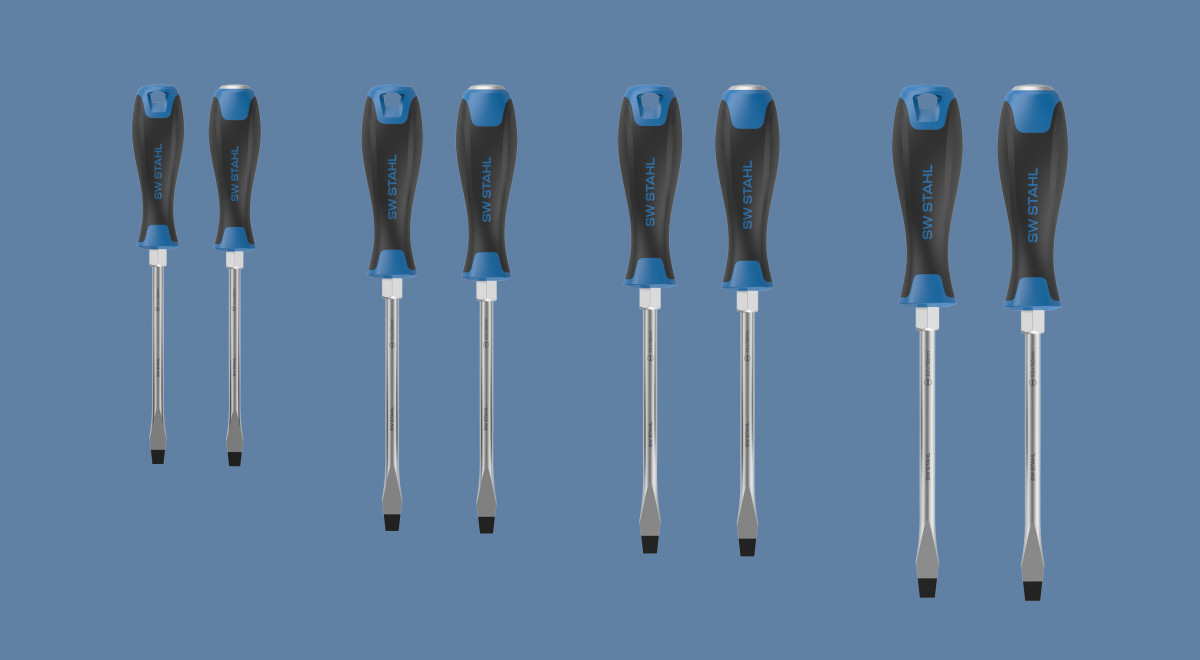 Overview of the SW Stahl screwdriver range, with two variants for each head size