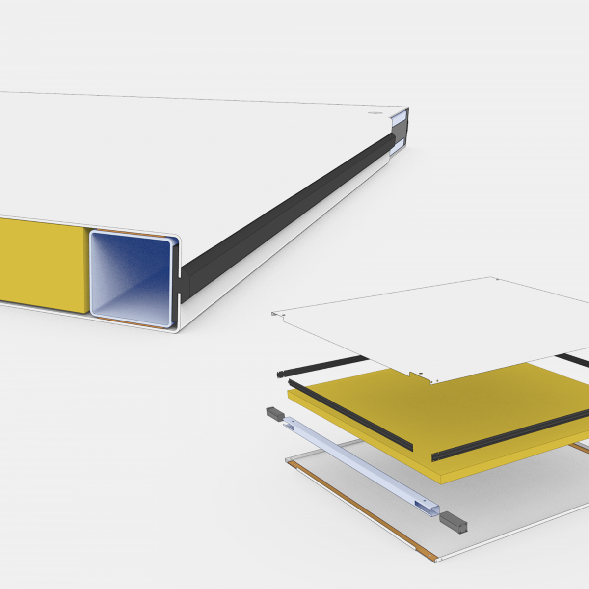 Concept design for a housing strategy for Trox SE, a detailed view and an exploded view.
