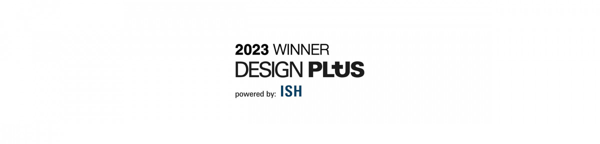Logo des 2023 Design Plus Winners, dem Award der ISH, das Trox und Squareone für Trox OX gewonnen haben.