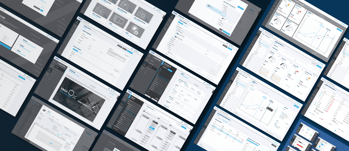 A collage of images from various screens of the Trox OX configurator, designed by Squareone