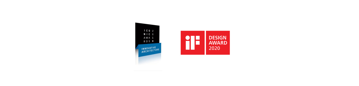 Logos from iF Award 2020 and Iconic Award 2019 that Squareone received for the design of the Trox X Cube