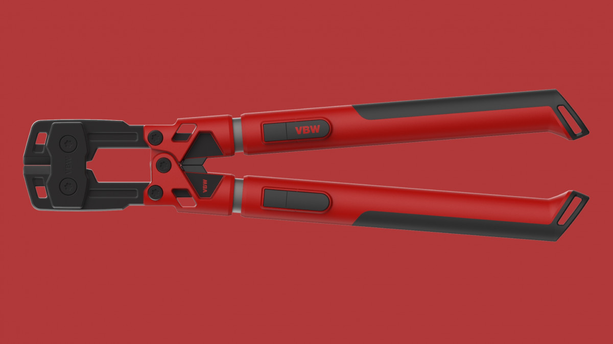 Horizontal view of the VBW bolt cutter on a red background