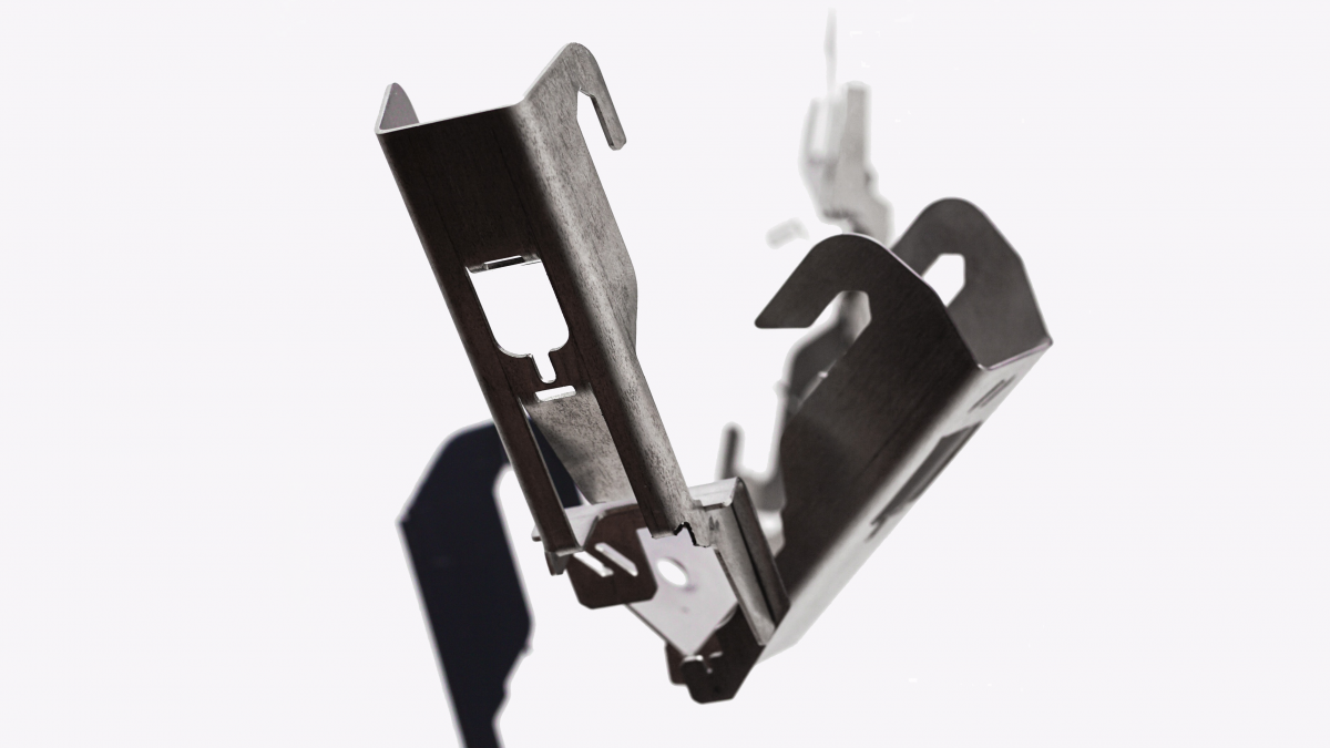 Two metal elements of the new ceiling system from Zentia, designed by Squareone GmbH