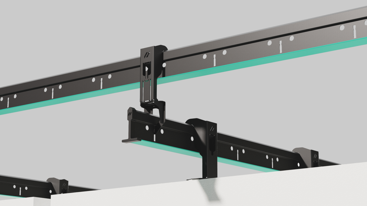 Technical detail of the sophisticated components of the innovative Sonify ceiling system by Zentia, designed by Squareone.