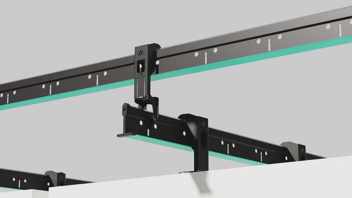 Technical detail of the sophisticated components of the innovative Sonify ceiling system by Zentia, designed by Squareone.