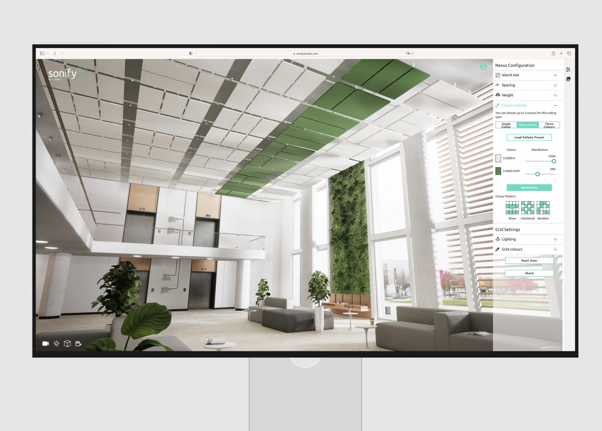 A screenshot of the online configurator “Sonify 3D Studio” developed by Squareone for Zentia.